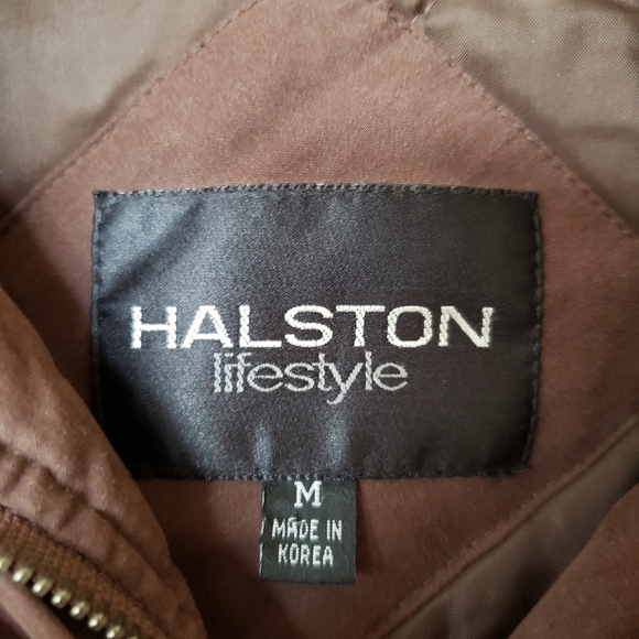 Halston Brown Coyote Fur Hood Zip Up Winter Coat - Picture 6 of 14